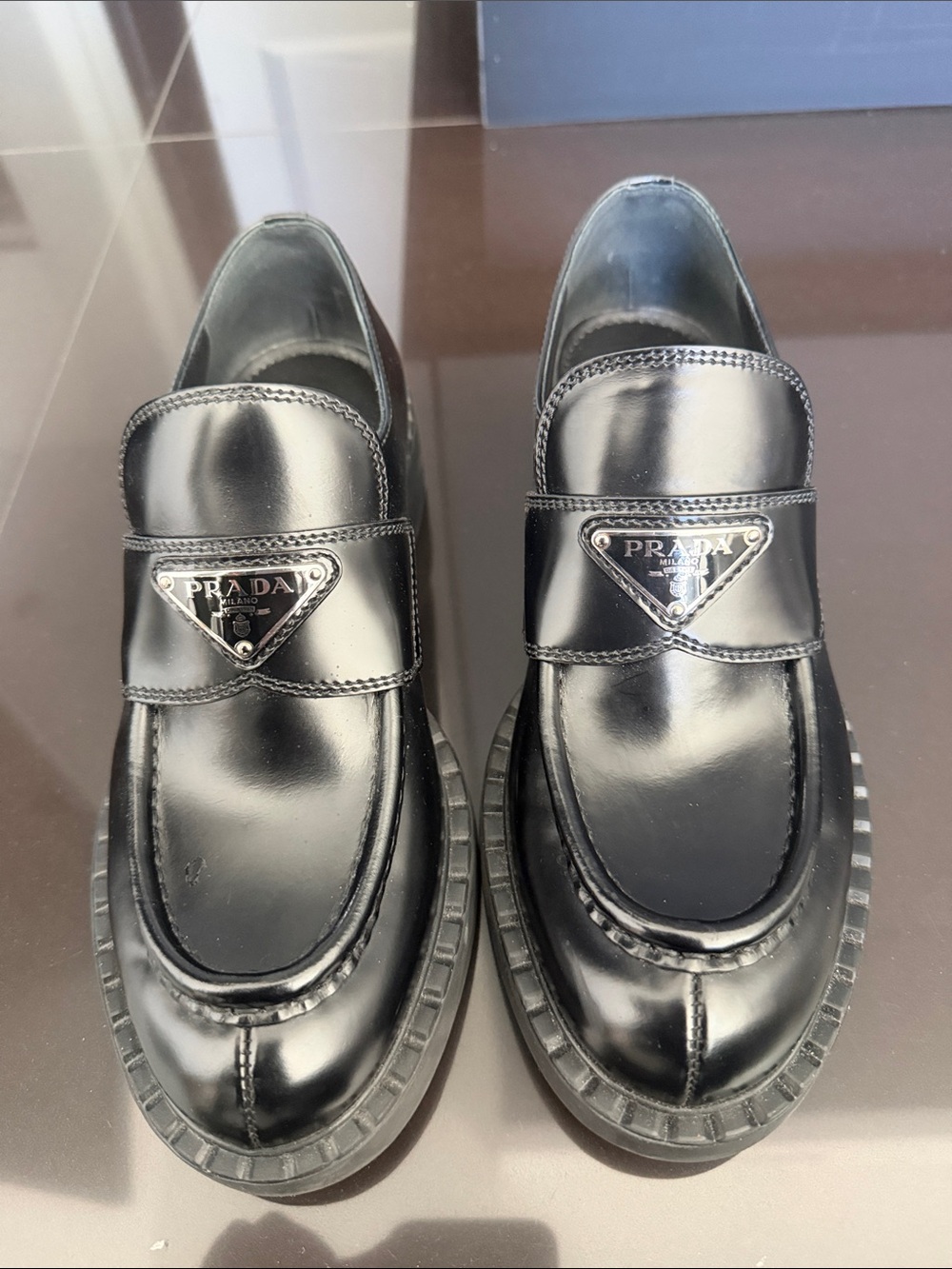 Prada Logo Plaque Slip-On Loafers